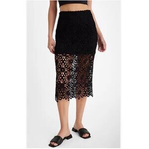 Express Crochet Midi Skirt Size 4 Black Boho Whimsygoth Sheer Overlay NWT